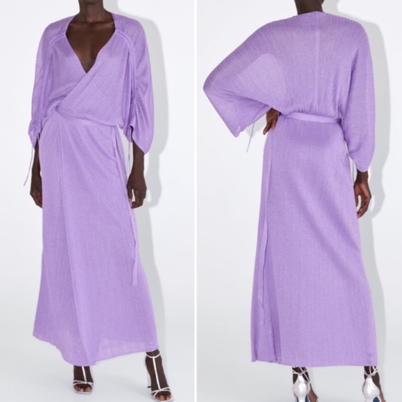NWT Zara Knit Purple Wrap Maxi Dress - Picture 1 of 5